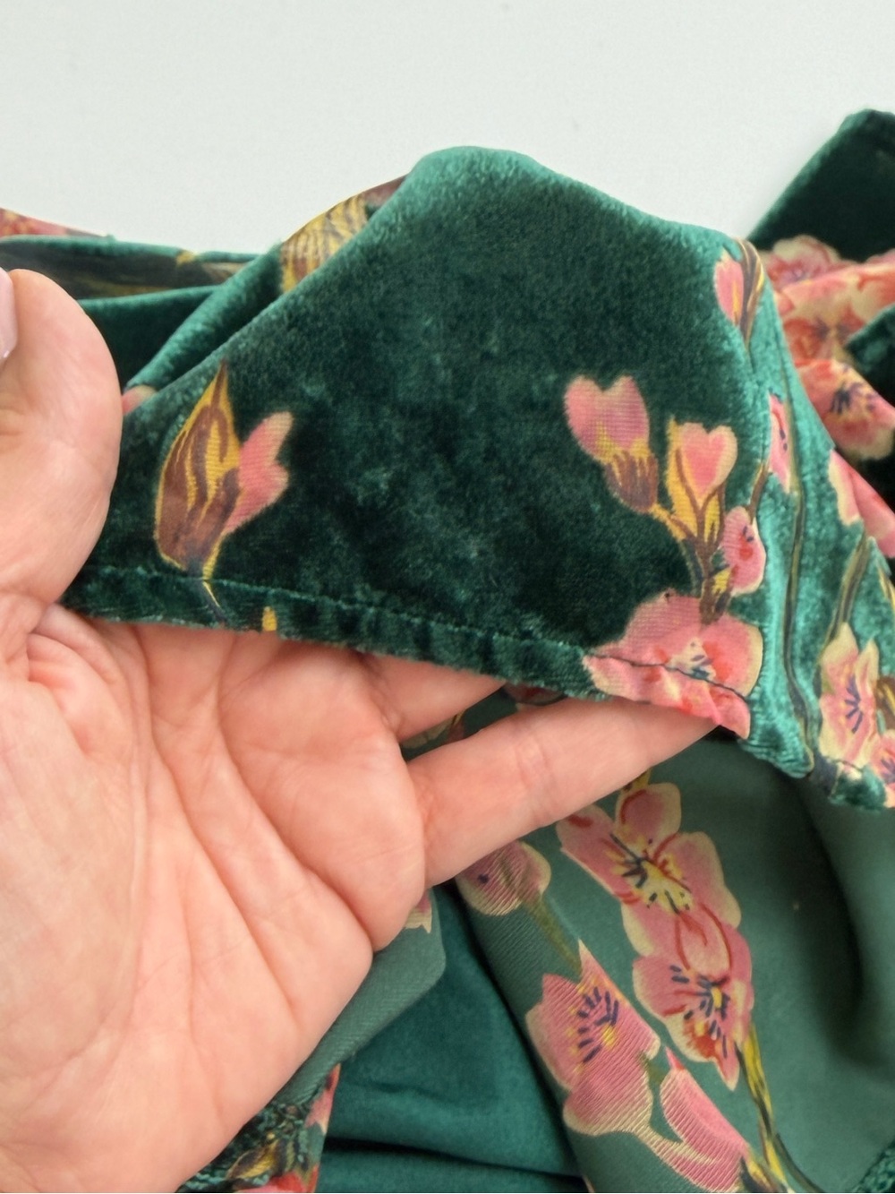 Baltic Born Uma Velvet Maxi Dress green with pink floral pattern Large GUC - Picture 13 of 13